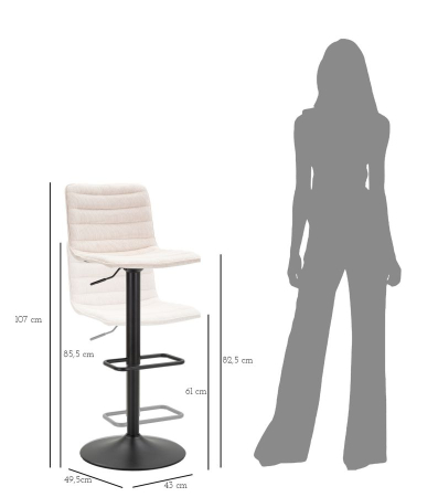 Scaun de bar alb cm 43x49.5x85.5-107 (sezut cm 61-82.5) set de 2 [8]