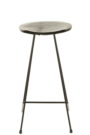 Scaun de bar, Lemn de Teak/Metal, Negru [2]