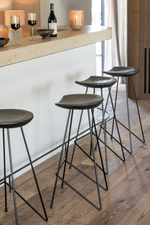 Scaun de bar, Lemn de Teak/Metal, Negru [7]