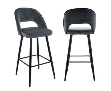 Scaun de bar Luna, Lemn/Panza/Otel inoxidabil, Gri/Negru, 103x46x53 cm [1]