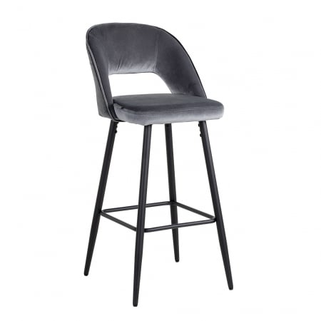 Scaun de bar Luna, Lemn/Panza/Otel inoxidabil, Gri/Negru, 103x46x53 cm [6]