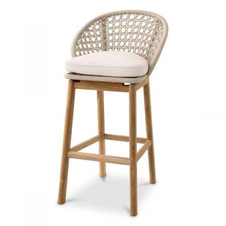 SALE % - Scaun de bar, pentru exterior Trinity crem, țesătură flores off-white, Dims: W. 53 | D. 46 | H. 103 | SD. 44.5 | SH. 81  (CM)