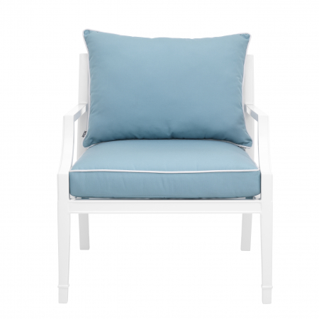 Scaun de exterior Bella Vista alb, textil sunbrella albastru mineral, Dims: W. 68.5 | D. 80 | H. 79 | SD. 51 | SH. 44 | AH. 59.5  (CM) [1]