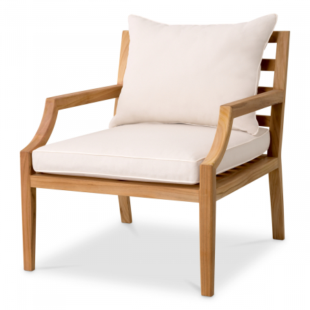 TERASA SI GRADINA - Scaun de exterior Hera teak natur flores off-white, Dims: W. 69 | D. 78 | H. 78 | SD. 51 | SH. 42 | AH. 57  (CM)