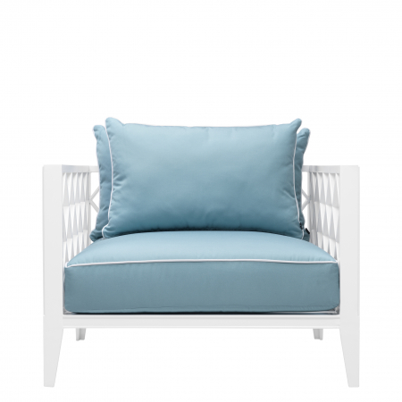 Scaun de exterior Ocean Club alb, textil sumbrela albastru mineral, Dims: W. 96.5 | D. 93.5 | H. 68.5 | SD. 45 | SH. 38 | AH. 68.5  (CM) [1]