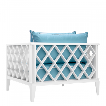Scaun de exterior Ocean Club alb, textil sumbrela albastru mineral, Dims: W. 96.5 | D. 93.5 | H. 68.5 | SD. 45 | SH. 38 | AH. 68.5  (CM) [2]
