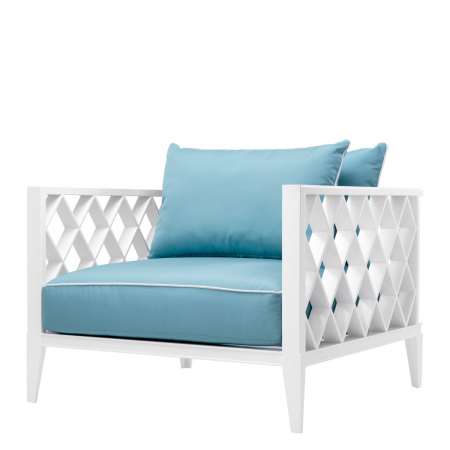 TERASA SI GRADINA - Scaun de exterior Ocean Club alb, textil sumbrela albastru mineral, Dims: W. 96.5 | D. 93.5 | H. 68.5 | SD. 45 | SH. 38 | AH. 68.5  (CM)