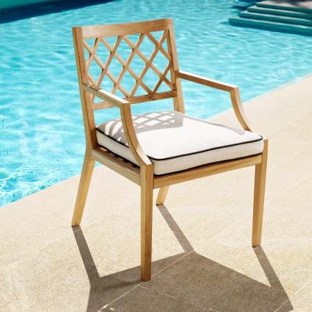 Scaun de exterior Paladium din lemn de tec natural, cu perna din panza Sunbrella |W. 60 | D. 64 | H. 89 | SD. 51 | SW. 53 | SH. 50 | AH. 64.5 cm  [1]