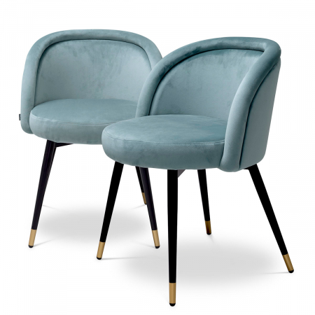 SALE % - Scaun dining, Chloé Savona albastru catifea, Set de 2