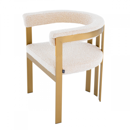 Scaun dining, Clubhouse cu finisaj alamă crem bouclé [2]