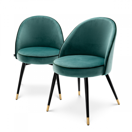 DINING - Scaun dining, Cooper Roche din catifea turcoaz set de 2, Dims: W. 55 | D. 64 | H. 83 | SD. 50 | SH. 49  (CM)