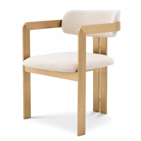 Scaun dining, Donato, finisaj alamă, crem bouclé, Dims: W. 57.5 | D. 59 | H. 80 | SD. 52 | SH. 48.5 | AH. 71  (CM) SALE % - Scaun dining, Donato, finisaj alamă, crem bouclé, Dims: W. 57.5 | D. 59 | H. 80 | SD. 52 | SH. 48.5 | AH. 71  (CM)