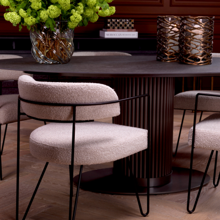 DINING - Scaun dining, Giuseppe bouclé alb creta, Dims: L. 53 | W. 57 | D. 59 | H. 74 | SD. 49.5 | SW. 36 | SH. 47 | AH. 66  (CM)