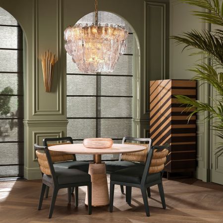 DINING - Scaun dining Luberon clasic cu finisaj negru, piele neagra |W. 56 | D. 63 | H. 85 | SD. 49 | SH. 51 cm