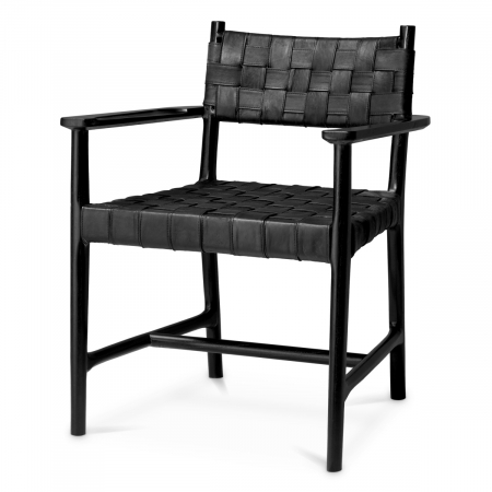 DINING - Scaun dining, Tiberio cu brat piele neagra clasic negru, Dimensiuni: W. 65 | D. 63.5 | H. 85 | SD. 52 | SW. 51 | SH. 49 | AH. 67.5  
