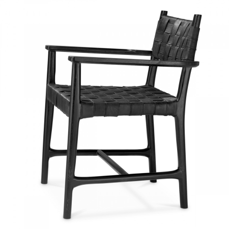 Scaun dining, Tiberio cu brat piele neagra clasic negru, Dimensiuni: W. 65 | D. 63.5 | H. 85 | SD. 52 | SW. 51 | SH. 49 | AH. 67.5   [2]