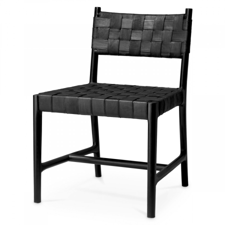 DINING - Scaun dining, Tiberio piele neagra clasic negru, Dimensiuni: W. 58 | D. 59.5 | H. 85 | SD. 50 | SH. 48  