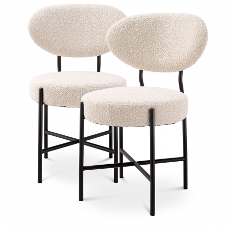 DINING - Scaun dining, Vicq bouclé crem set de 2, Dims: W. 53 | D. 59 | H. 83.5 | SD. 45 | SH. 46.5  (CM)