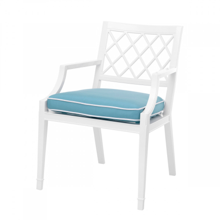 TERASA SI GRADINA - Scaun pentru exterior, Paladium cu brat alb, textil sunbrella albastru mineral, Dims: W. 60 | D. 66 | H. 87 | SD. 55 | SH. 50 | AH. 64.5  (CM)