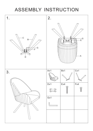 Scaun Stockholm -b-crem set de 2 buc. cm 64x68x83 (inaltime sezut cm 45) [11]