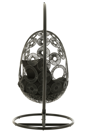 Scaune suspendat cu perne, Bula Metal/Stuf, Negru [4]