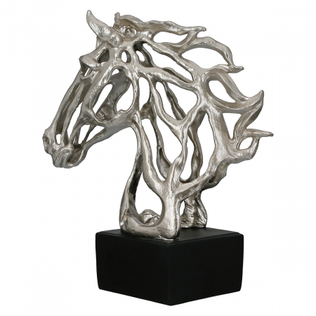 Sculptură, Cal, Cheval, Polirășină, argintiu, PU 1, L. 15 cm, L. 31 cm, H. 39,5 cm [1]