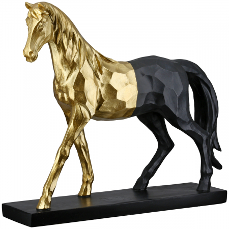 SALE % - Sculptură, Cal, Rășină sintetică, negru, auriu, PU 1, L. 10 cm, L. 35 cm, H 31 cm