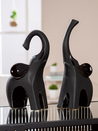 Sculptură, Elefant, Bully, Ceramica, negru, PU 4, 2 buc. asortate, L. 8 cm, L. 14 cm, H. 25 cm [3]