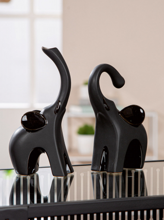 Sculptură, Elefant, Bully, Ceramica, negru, PU 6, 2 buc. asortate, L. 6 cm, L. 9 cm, H. 17 cm [3]