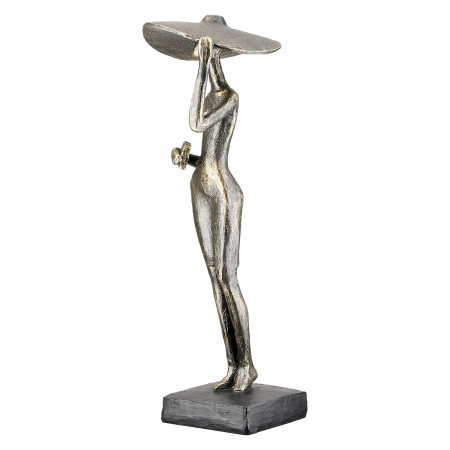 Sculptură, Femeie, Doamnă cu pălărie, Motiv pălărie, Polirășină, bronz, PU 1, L. 9 cm, L. 8,5 cm, H. 33 cm [2]
