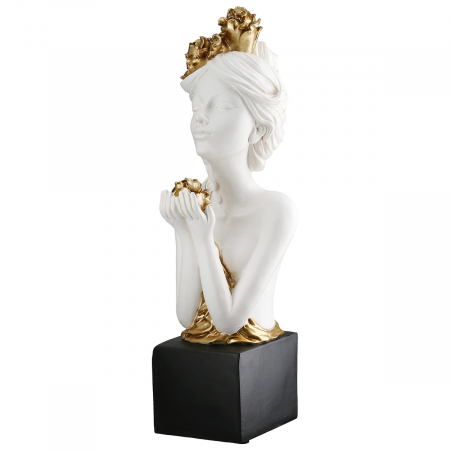 Sculptură, Femeie, Motiv trandafir, Rășină sintetică, alb, PU 1, L. 16 cm, L. 14 cm, H 42 cm [1]