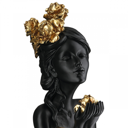 Sculptură, Femeie, Motiv trandafir, Rășină sintetică, negru, PU 2, L. 12 cm, L. 10 cm, H 33 cm [3]