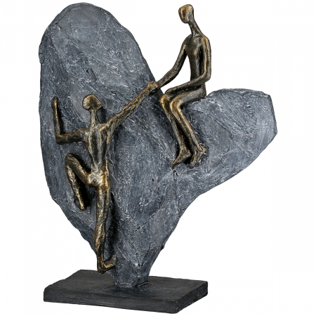 Dragobete - Sculptură, Inimă, Inimă de piatră, Motiv inimă, motiv cuplu, Polirășină, bronz, gri, PU 1, L. 23,8 cm, L. 9,7 cm, H. 29,7 cm