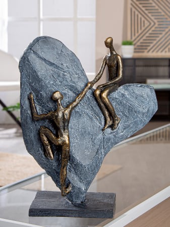 Sculptură, Inimă, Inimă de piatră, Motiv inimă, motiv cuplu, Polirășină, bronz, gri, PU 1, L. 23,8 cm, L. 9,7 cm, H. 29,7 cm [4]