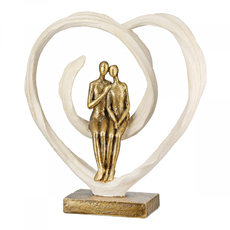 FIGURINE - Sculptură, Inimă, Pasiune, Motiv cuplu, Poly, crem, auriu, PU 2, L. 7 cm, L. 24,5 cm, H. 25 cm