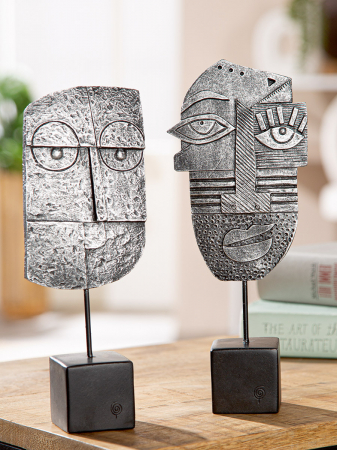Sculptură, Lysis, Motivul feței, Polirășină, argintiu, PU 6, 2 buc. asortate, L. 4,5 cm, L. 9,5 cm, H. 24 cm [4]
