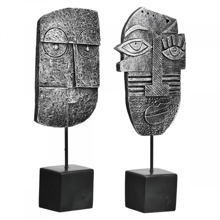 Modern - Sculptură, Lysis, Motivul feței, Polirășină, argintiu, PU 6, 2 buc. asortate, L. 4,5 cm, L. 9,5 cm, H. 24 cm