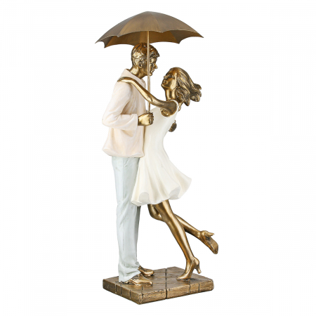 FIGURINE - Sculptură, Pereche, Dragoste în ploaie, Poly, crem, auriu, PU 1, L. 14,5 cm, L. 17 cm, H. 39 cm