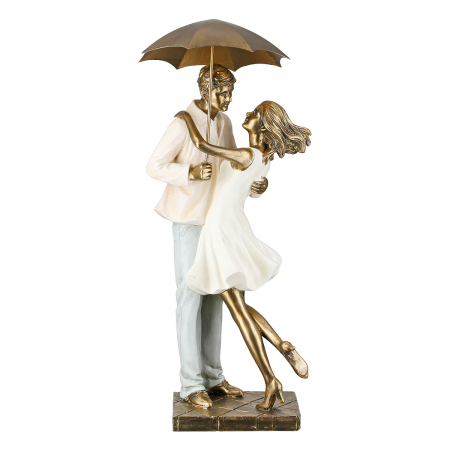 Sculptură, Pereche, Dragoste în ploaie, Poly, crem, auriu, PU 1, L. 14,5 cm, L. 17 cm, H. 39 cm [1]