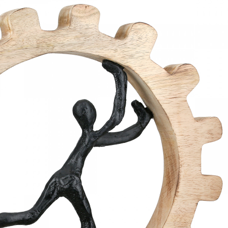 Sculptură, Roată dințată, Roată dințată, Aluminiu, Lemn de mango, ecru, PU 1, L. 9 cm, L. 35 cm, H. 36 cm [3]