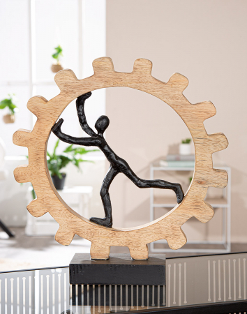 Sculptură, Roată dințată, Roată dințată, Aluminiu, Lemn de mango, ecru, PU 1, L. 9 cm, L. 35 cm, H. 36 cm [4]