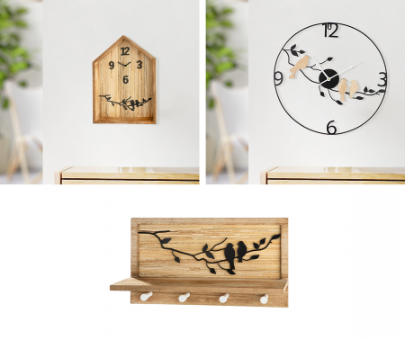 SALE % - Serie 5 buc., Dulap, Ceas de perete, Motiv pasăre, PU 1, L. 3 cm