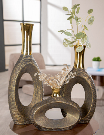 Serie 8 buc., Vază perforată, Ceramică, antracit, auriu, PU 1 VAZE SI GHIVECE - Serie 8 buc., Vază perforată, Ceramică, antracit, auriu, PU 1