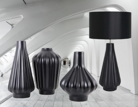 Set 1 Lampa cu 3 Vaze KNOPPER, ceramica, negru, 34/34/30/28 cm [1]