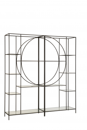 LIVING - Set 2 biblioteci Circle, Sticla /Otel/Metal/Fier, Negru, 180.5x40x200.5 cm