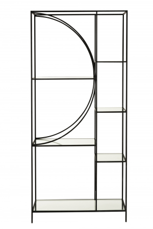 Set 2 biblioteci Circle, Sticla /Otel/Metal/Fier, Negru, 180.5x40x200.5 cm [1]