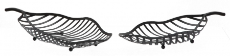 Accesorii - Set 2 boluri decorative Leaf, fier, negru, 61X25X7.5-55X20X7.5 cm