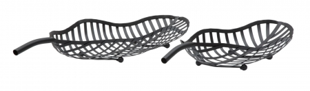 Set 2 boluri decorative Leaf, fier, negru, 61X25X7.5-55X20X7.5 cm [3]