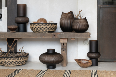 SALE % - Set 2 cosuri, Fibre naturale, Negru, 46x46x14