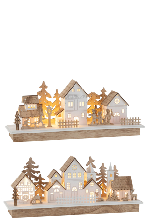 SALE % - Set 2 deco Bell LED, Lemn, Natural, 44x12x18